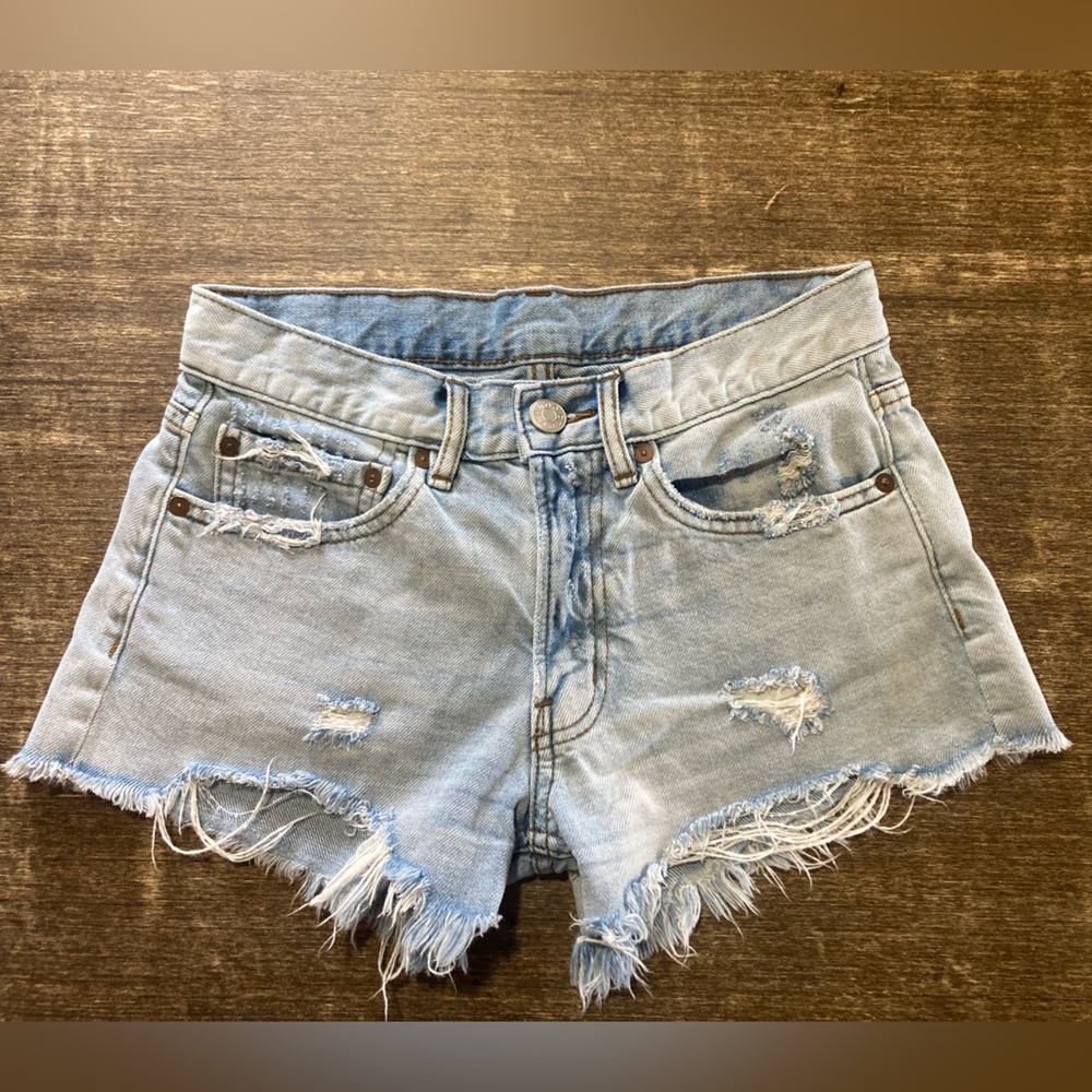 BDG Denim Shorts Womens Size 24W Mid Rise Cut Off Destroyed Shortie Festival